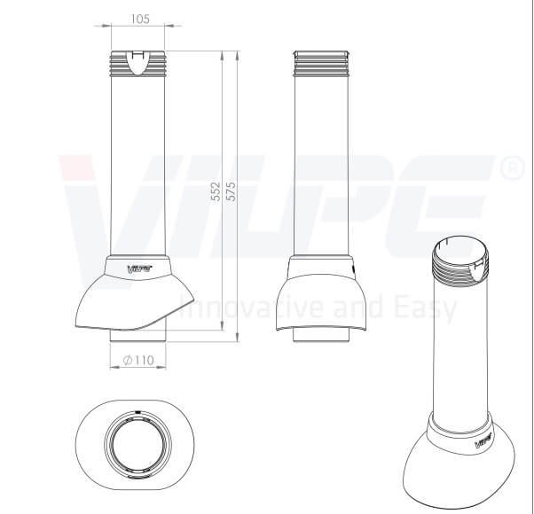 74110 Вентиляционный выход канализационного стояка 110/500 (черный) чертеж