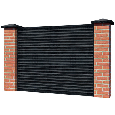 Забор жалюзи ЭКО-Z Черное Дерево 3D Принтек односторонний на кирпичных столбах