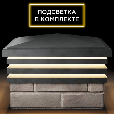 Колпак Бона на 1.5 кирпича Серый с подсветкой в комплекте 1